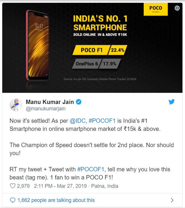 Poco F1 beat OnePlus 6, making number one Indian smartphone