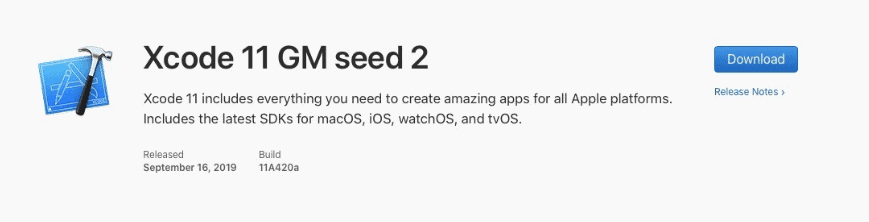 Xcode 11 GM Seed 2 Download