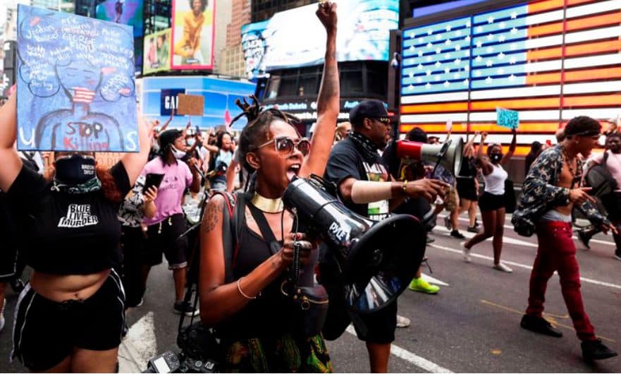 Protests in New York over the death of an African American black man in Wisconsin