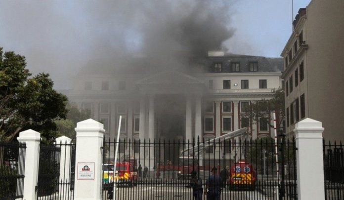 South Africa's parliament catches fire